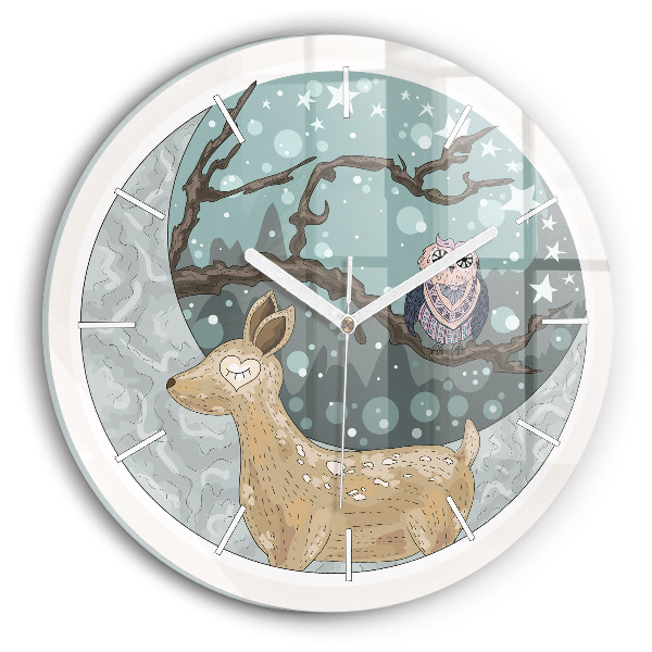 Wanduhr glas rund Nächtliche Tiere Mond