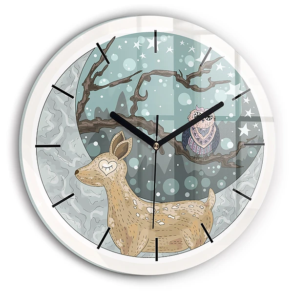 Wanduhr glas rund Nächtliche Tiere Mond