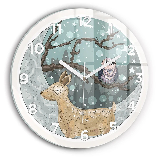 Wanduhr glas rund Nächtliche Tiere Mond