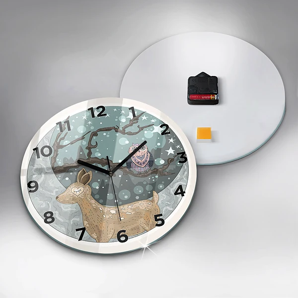 Wanduhr glas rund Nächtliche Tiere Mond