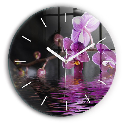 Wanduhr glas rund Orchideenblüte auf dem Wasser