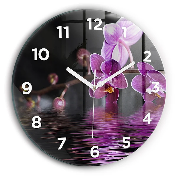 Wanduhr glas rund Orchideenblüte auf dem Wasser