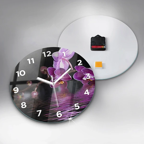 Wanduhr glas rund Orchideenblüte auf dem Wasser