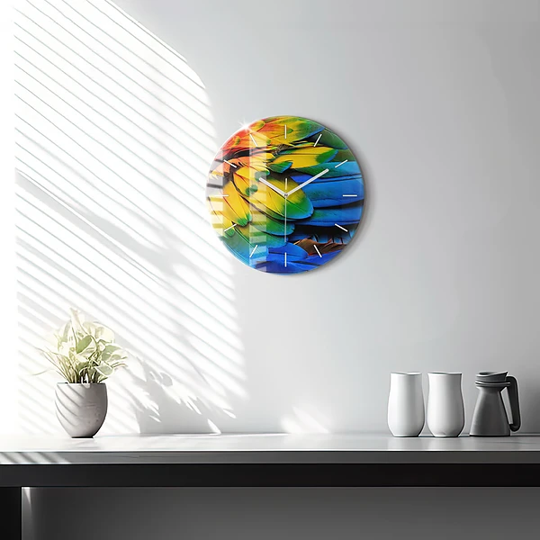 Wanduhr rund mit motiv Ara-Vogel Bunte Flügel