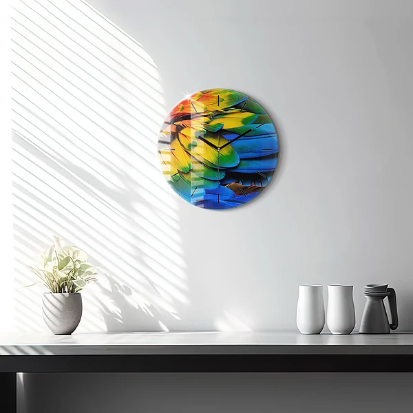 Wanduhr rund mit motiv Ara-Vogel Bunte Flügel
