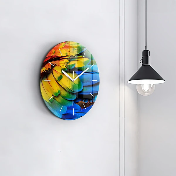 Wanduhr rund mit motiv Ara-Vogel Bunte Flügel