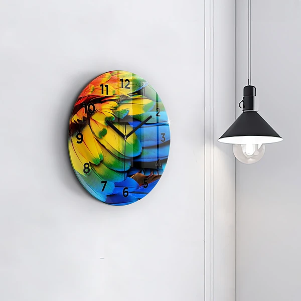 Wanduhr rund mit motiv Ara-Vogel Bunte Flügel