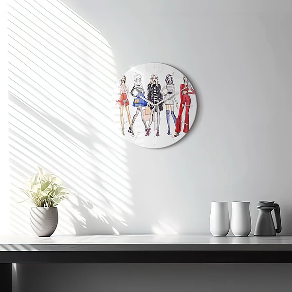 Wanduhr glas rund Modische Mädchen