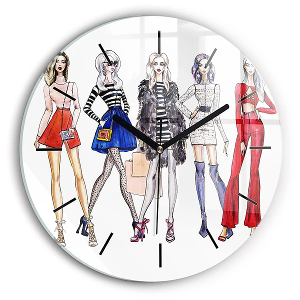 Wanduhr glas rund Modische Mädchen