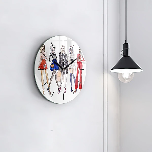 Wanduhr glas rund Modische Mädchen