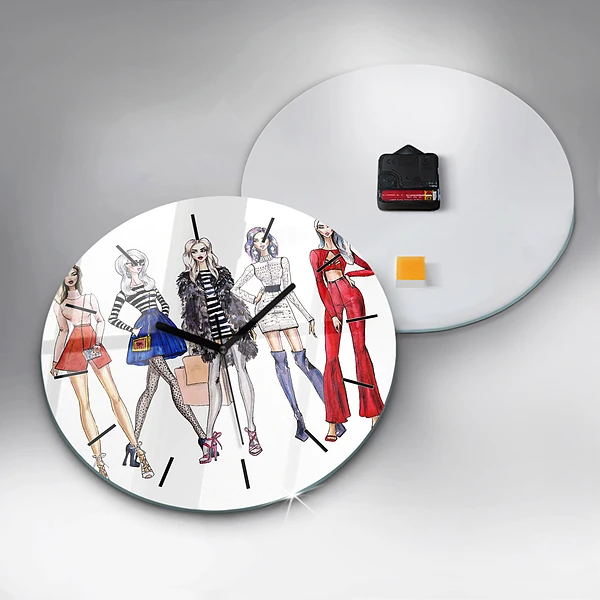 Wanduhr glas rund Modische Mädchen