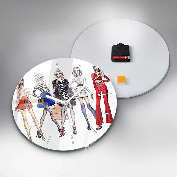 Wanduhr glas rund Modische Mädchen