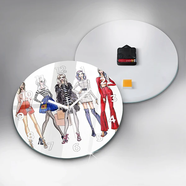 Wanduhr glas rund Modische Mädchen
