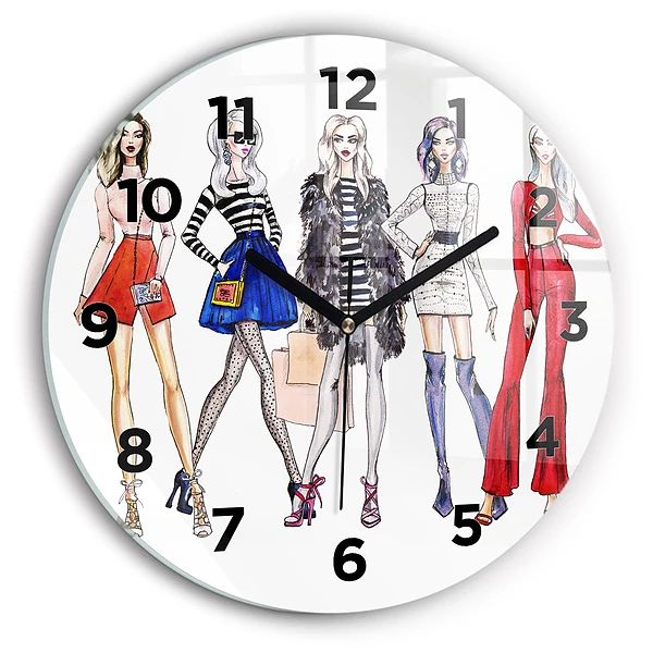 Wanduhr glas rund Modische Mädchen