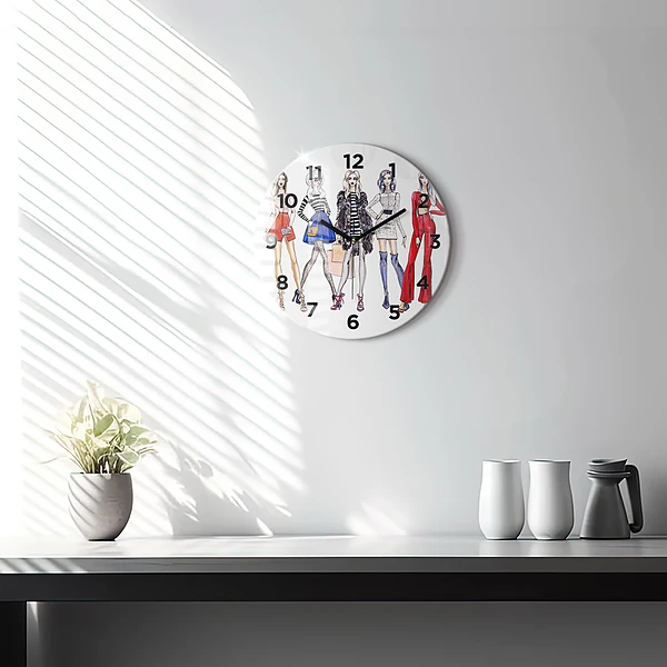 Wanduhr glas rund Modische Mädchen
