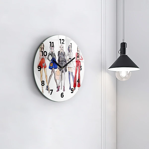 Wanduhr glas rund Modische Mädchen