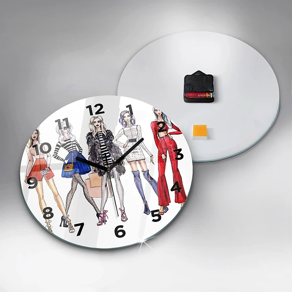 Wanduhr glas rund Modische Mädchen