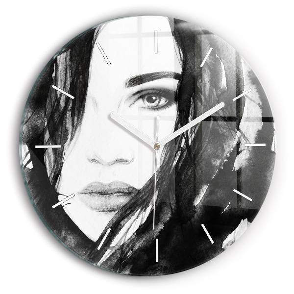 Wanduhr glas rund Porträt einer Frau Aquarell