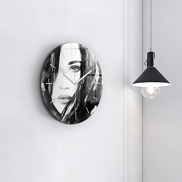 Wanduhr glas rund Porträt einer Frau Aquarell