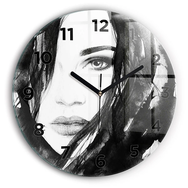 Wanduhr glas rund Porträt einer Frau Aquarell