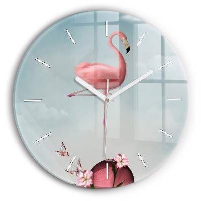Wanduhr rund Surrealistischer Flamingo