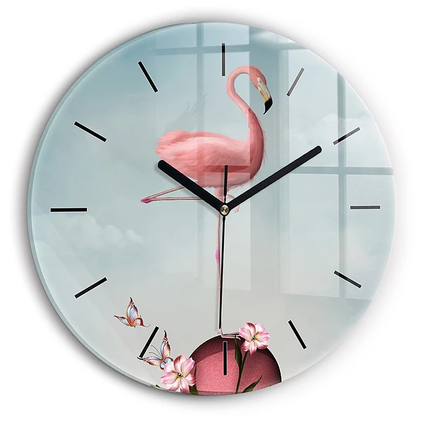 Wanduhr rund Surrealistischer Flamingo