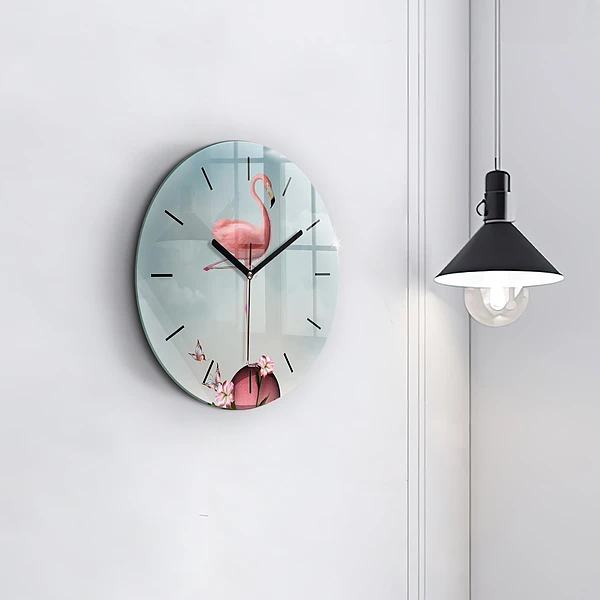 Wanduhr rund Surrealistischer Flamingo