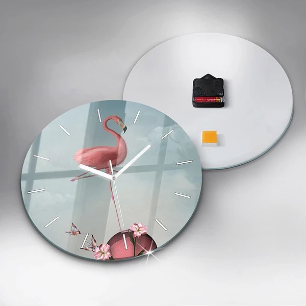 Wanduhr rund Surrealistischer Flamingo