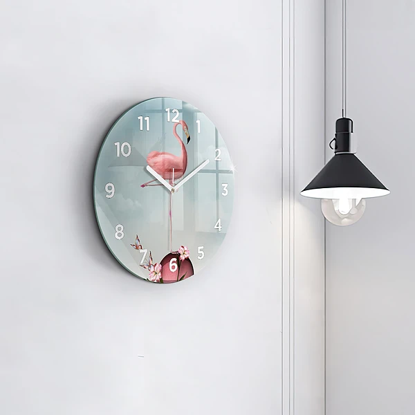 Wanduhr rund Surrealistischer Flamingo