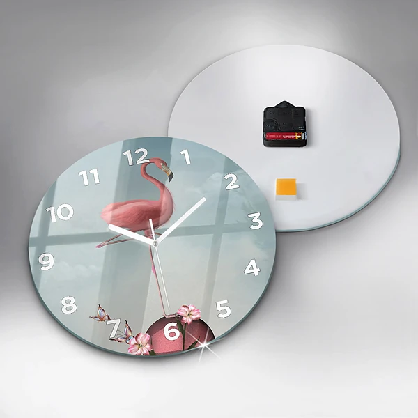 Wanduhr rund Surrealistischer Flamingo