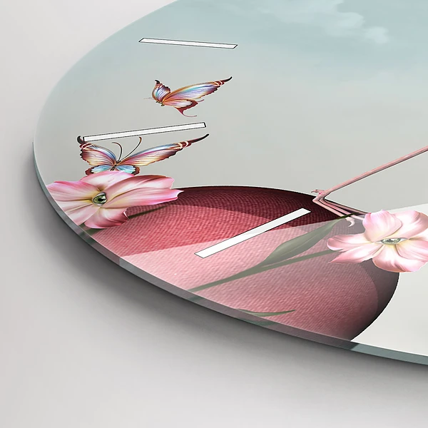 Wanduhr rund Surrealistischer Flamingo