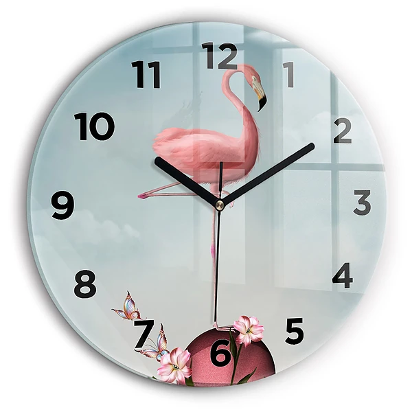 Wanduhr rund Surrealistischer Flamingo