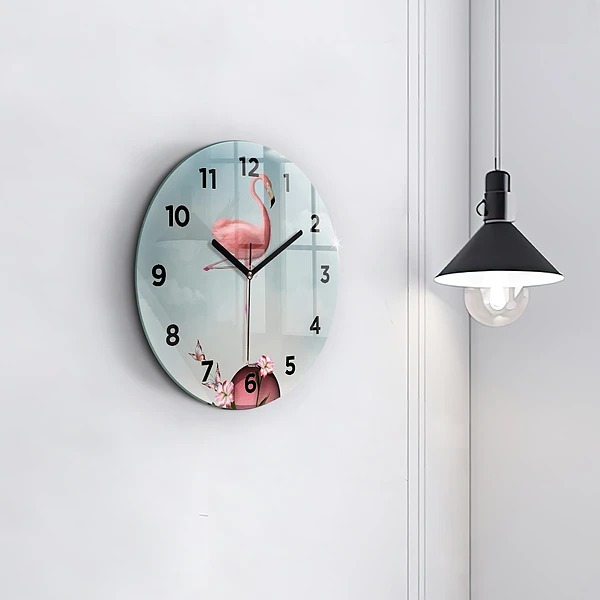 Wanduhr rund Surrealistischer Flamingo