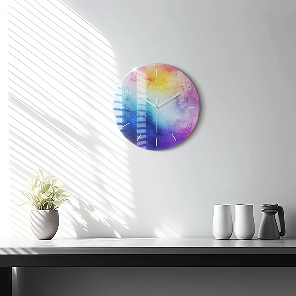 Wanduhr glas rund Bunte Flecken