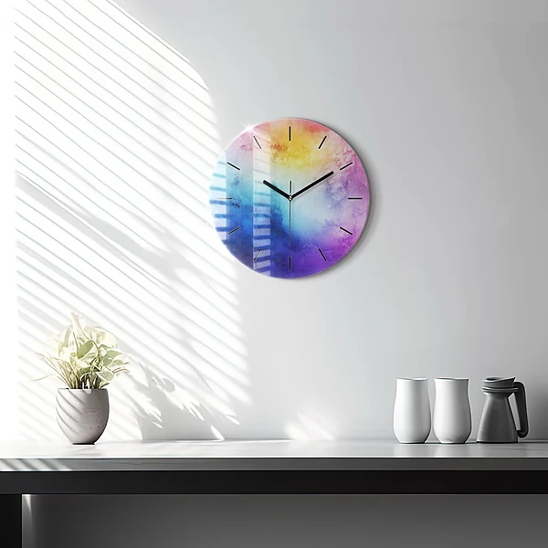 Wanduhr glas rund Bunte Flecken