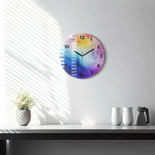Wanduhr glas rund Bunte Flecken
