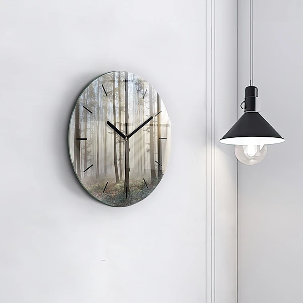 Wanduhr rund mit motiv Wald im Nebel