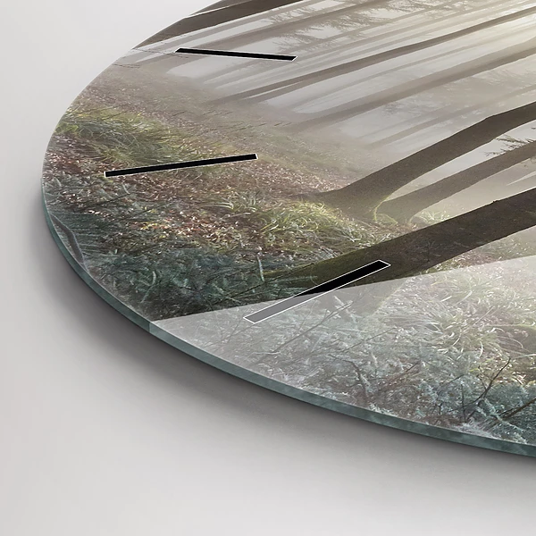 Wanduhr rund mit motiv Wald im Nebel
