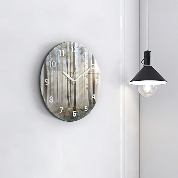 Wanduhr rund mit motiv Wald im Nebel