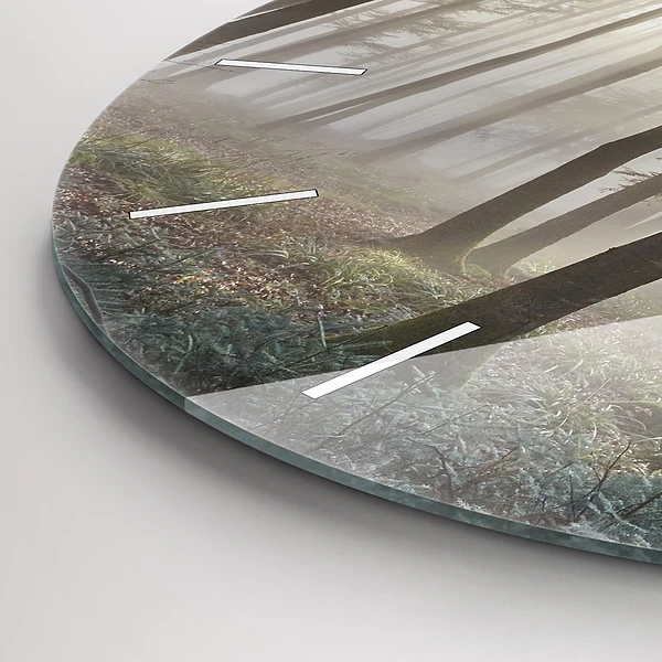 Wanduhr rund mit motiv Wald im Nebel