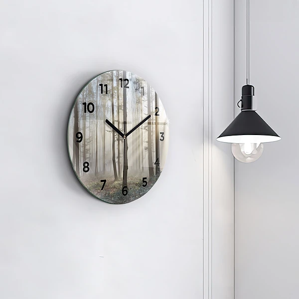 Wanduhr rund mit motiv Wald im Nebel