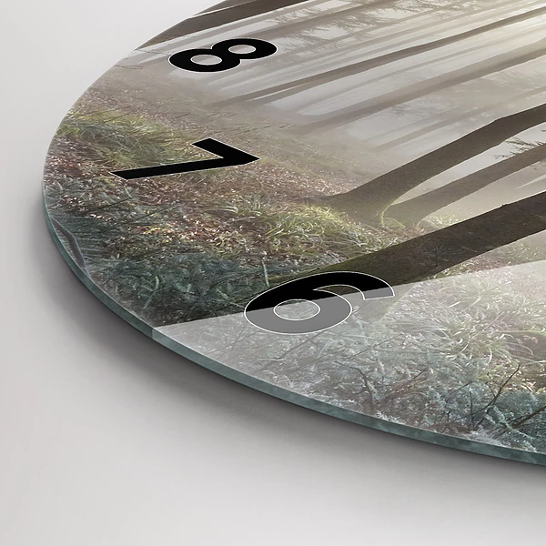 Wanduhr rund mit motiv Wald im Nebel