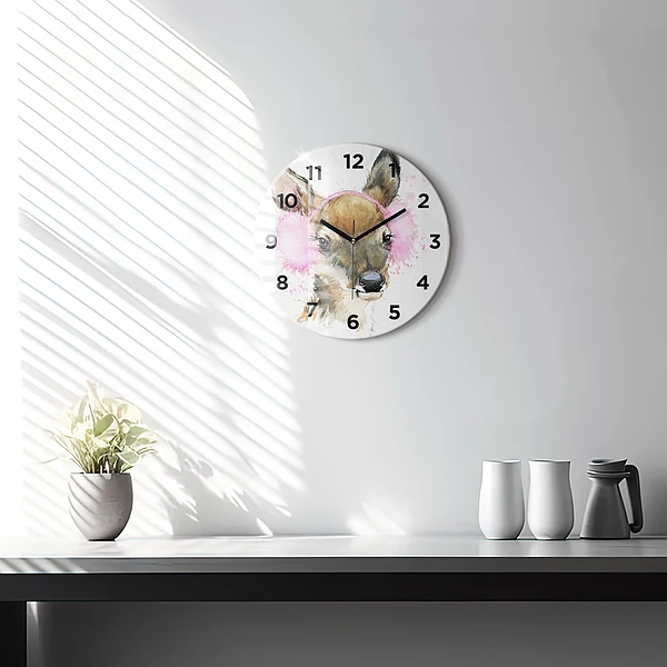 Wanduhr rund mit motiv Waldhirsch