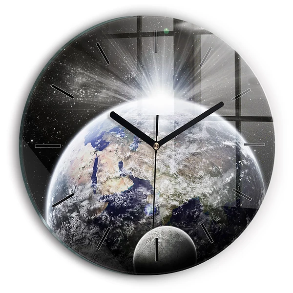 Wanduhr rund Die Erde der Mond die Sonne