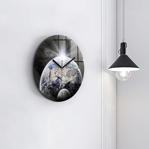 Wanduhr rund Die Erde der Mond die Sonne