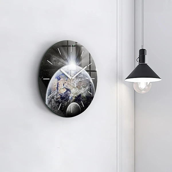 Wanduhr rund Die Erde der Mond die Sonne