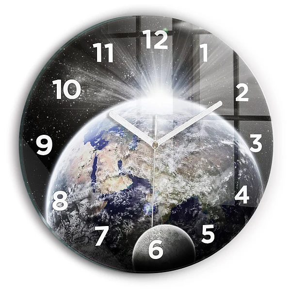 Wanduhr rund Die Erde der Mond die Sonne