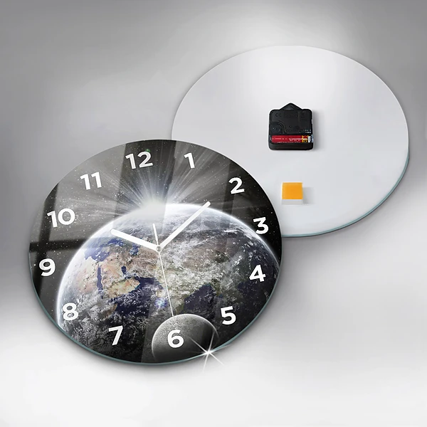 Wanduhr rund Die Erde der Mond die Sonne