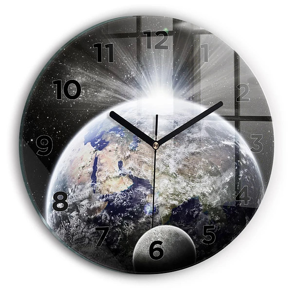 Wanduhr rund Die Erde der Mond die Sonne