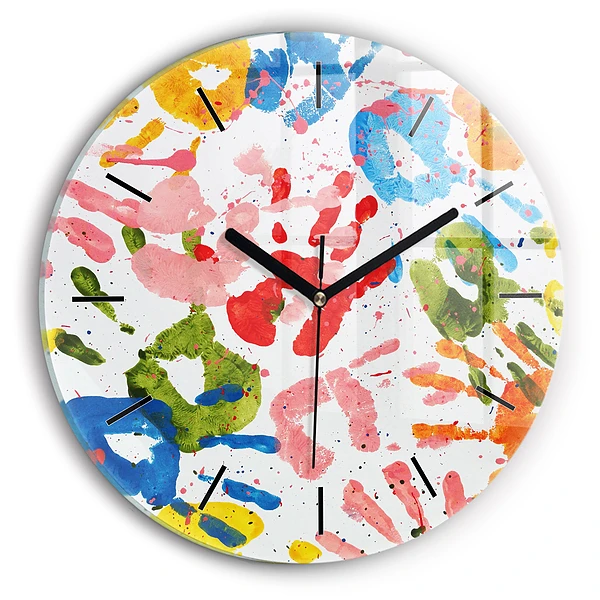 Wanduhr glas rund Handabdrücke von Kindern